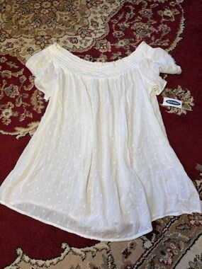 Old Navy White Off-Shoulder Dot-Texture Tunic